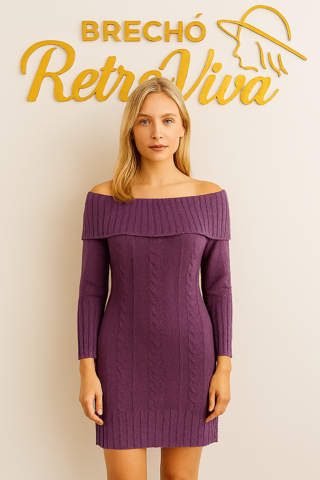 Vestido Suéter Roxo - TAM Único