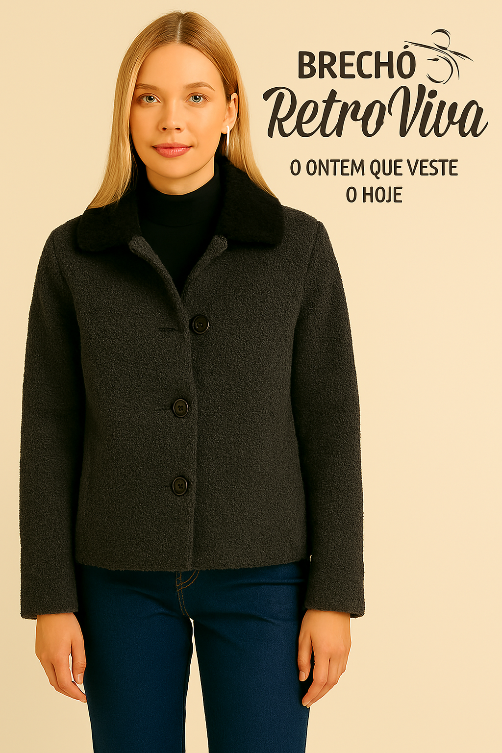 Casaco bouclé cinza escuro - TAM P,M