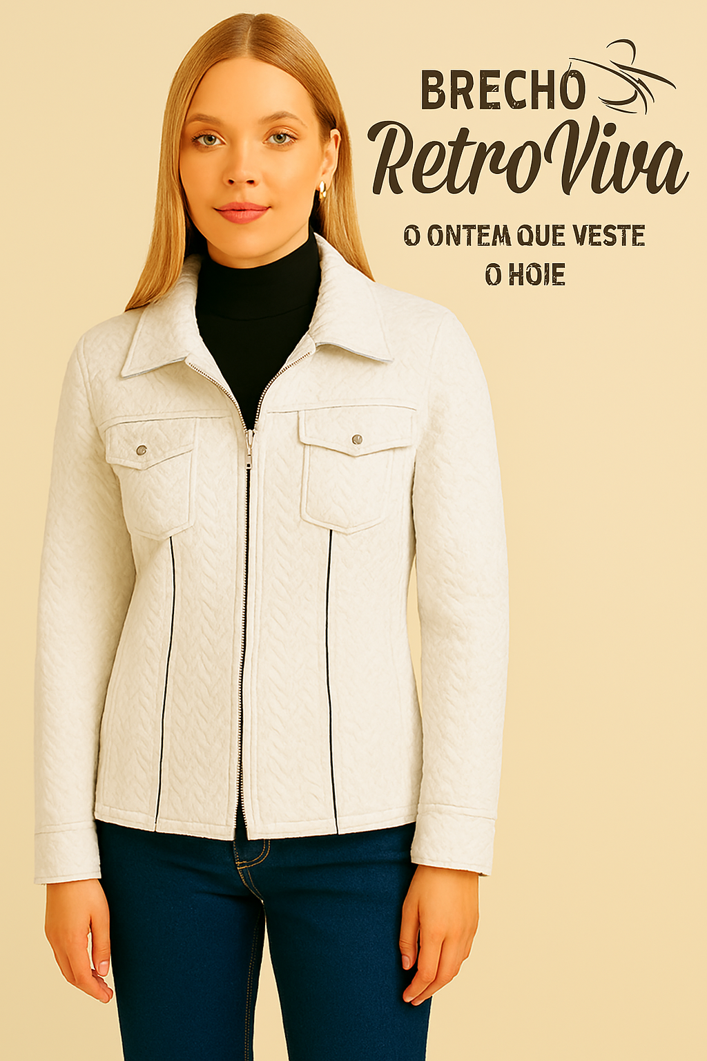Casaco branco texturizado - TAM M