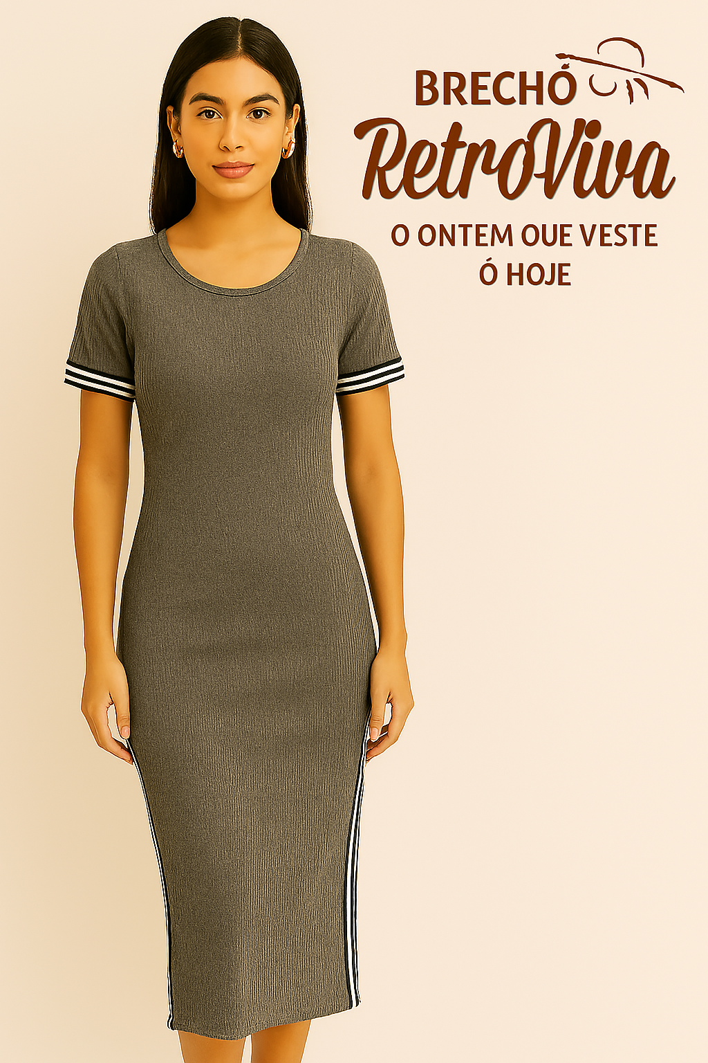 Vestido midi em malha canelada - TAM M