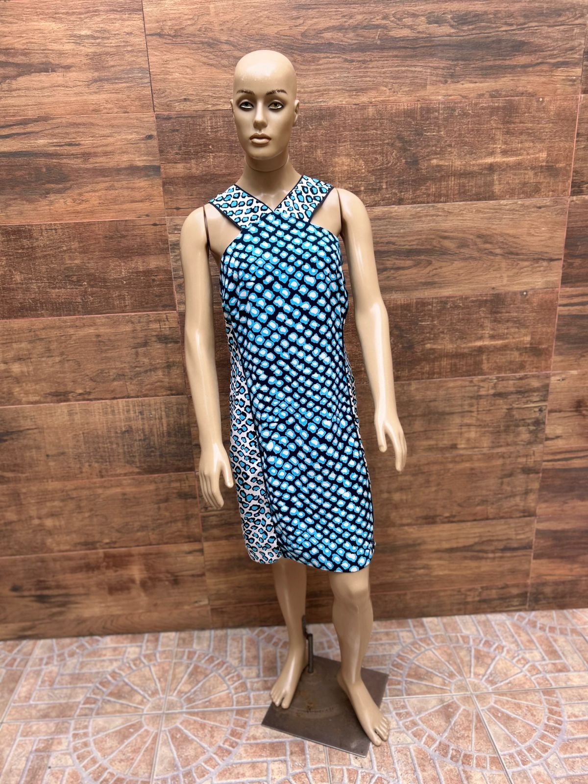 Vestido Geométrico com Detalhe Animal Print – TAM 42