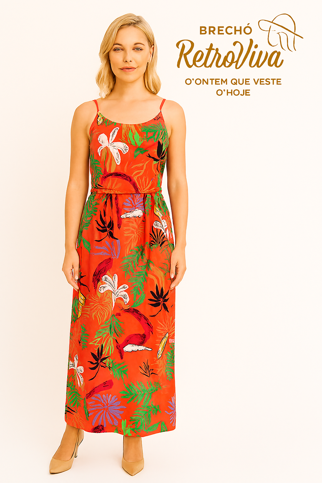 Vestido Longo Tropical – Energia e Elegância Retrô - TAM M,G
